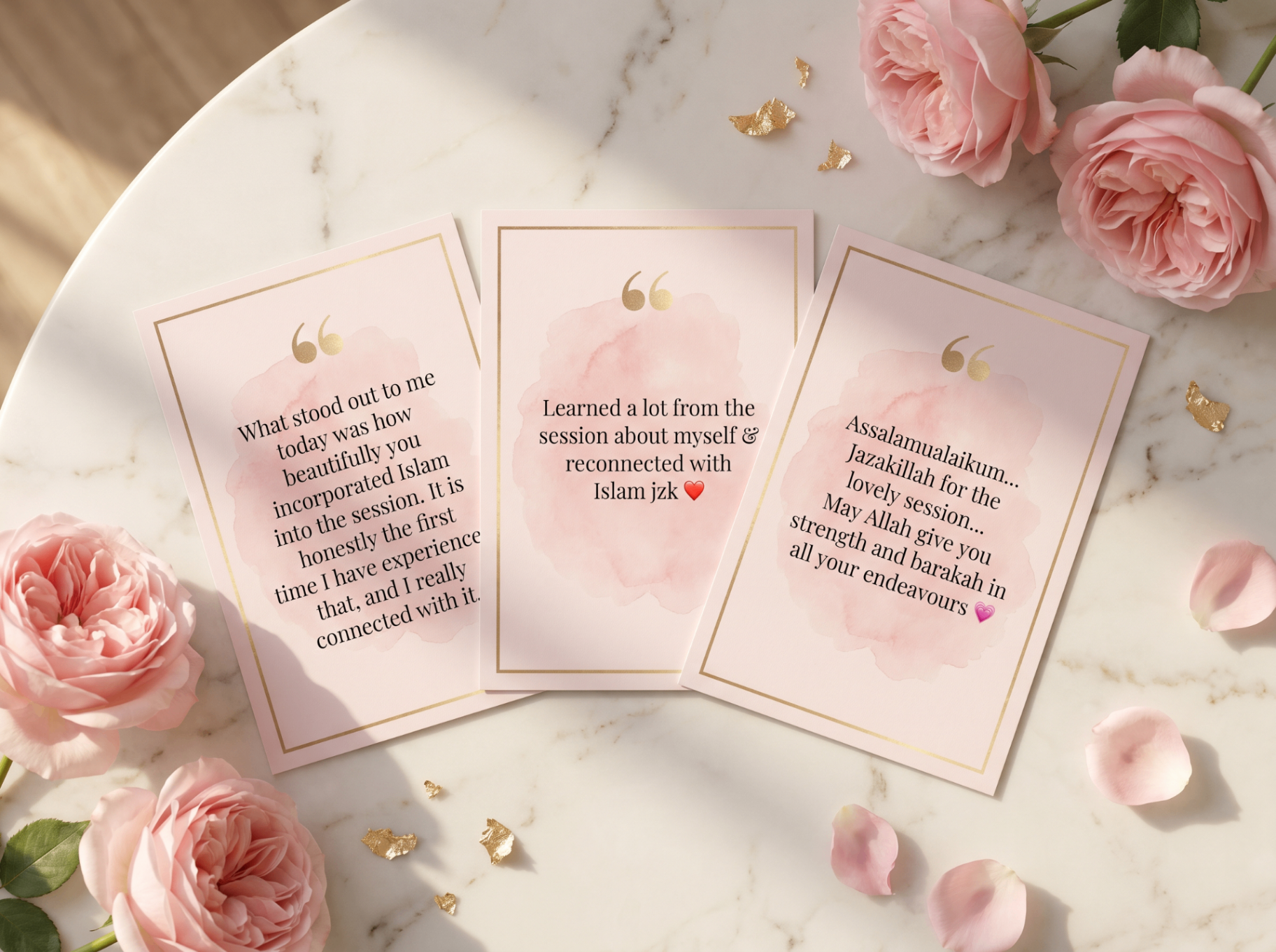 Handwritten testimonial cards from sisters who attended a HAYA session